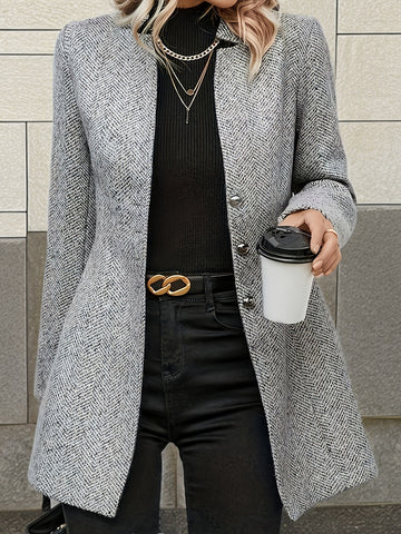 Volunoluxe Women’s Tweed Coat – Elegant Beige H-Silhouette Long Sleeve Winter Jacket for Office, Parties & Casual Wear, Non-Stretch Tailored Fit