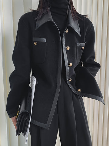 Volunoluxe Women’s Viscose Jacket – Casual Loose Fit Black Jacket with Golden Buttons, Long Sleeves & Pockets for Spring/Fall