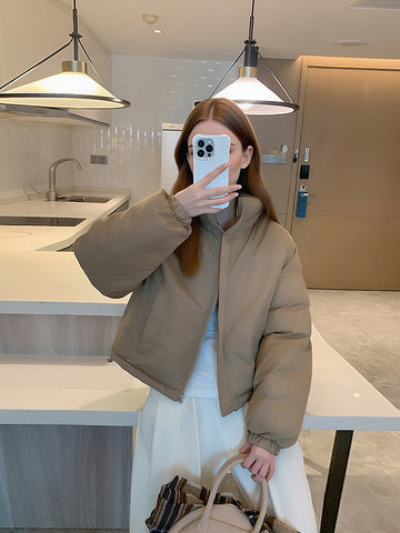 VolunoLuxe Women’s Reversible Stand Collar Coat – Two-Tone Casual Winter Jacket with Pockets, Long Sleeve Solid Color Block Outerwear for Layering