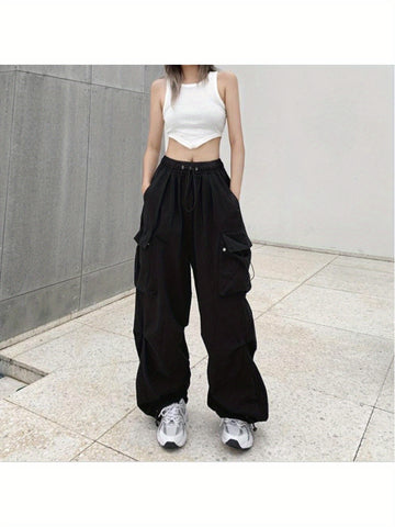 Volunoluxe Streetwear Parachute Pants – Unisex Baggy Wide-Leg Joggers & Sweatpants