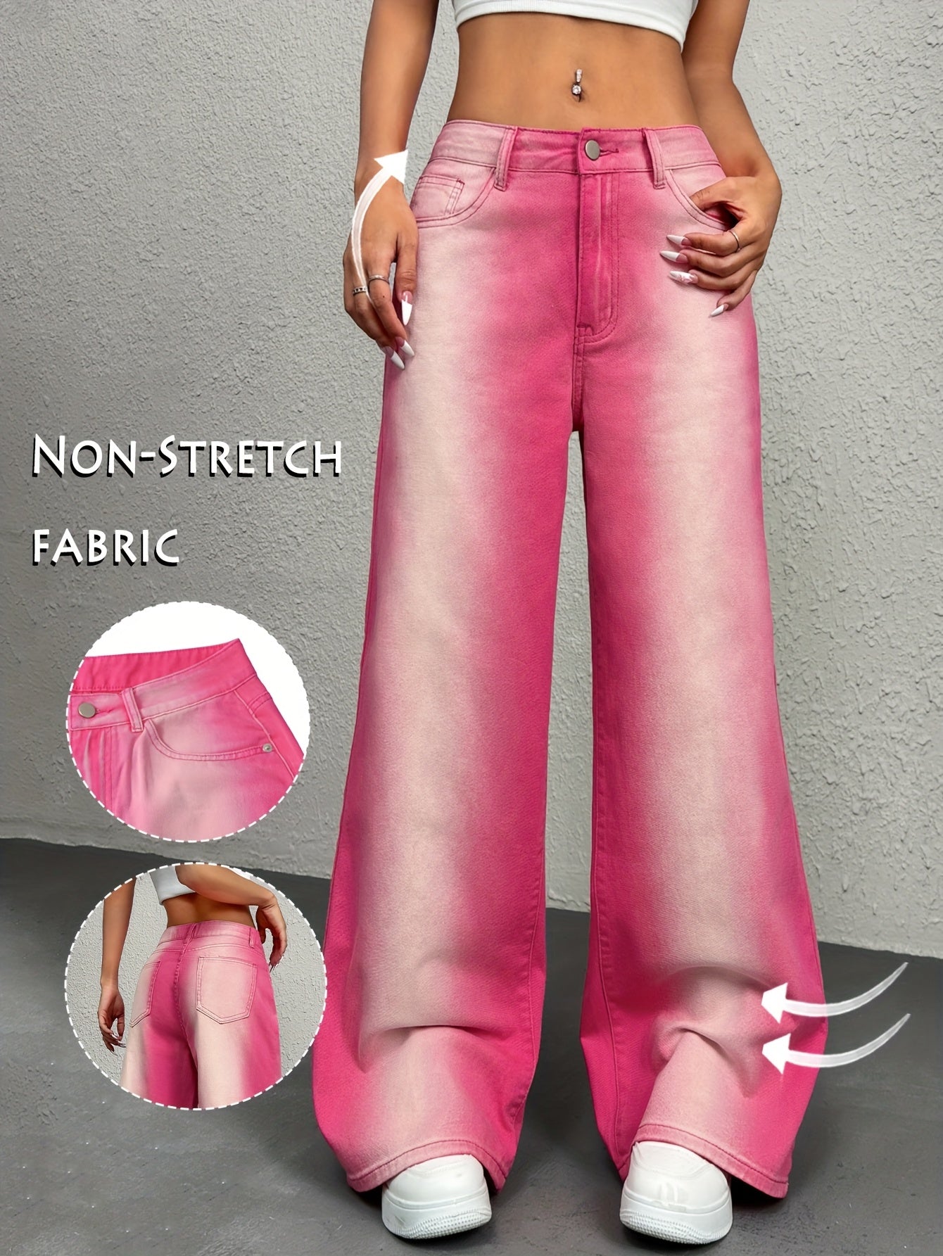 VolunoLuxe Women’s Vibrant Yellow Gradient Y2K Jeans – Relaxed Fit Straight-Leg Streetwear Denim with Slant Pockets, Machine Washable for All-Season Casual Wear