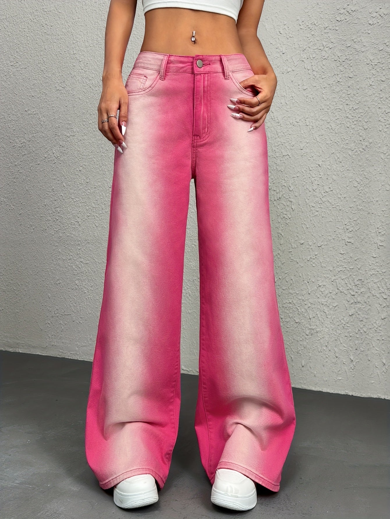 VolunoLuxe Women’s Vibrant Yellow Gradient Y2K Jeans – Relaxed Fit Straight-Leg Streetwear Denim with Slant Pockets, Machine Washable for All-Season Casual Wear