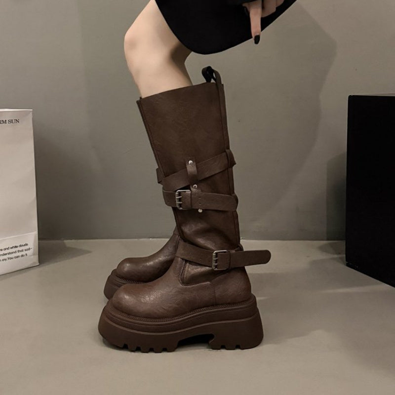 Volunoluxe Women’s Retro Round-Toe Chunky Heel Ankle Boots – Slip-On Synthetic with Lace-Up Detail, Thick Rubber Sole, All-Season Casual & Formal Wear
