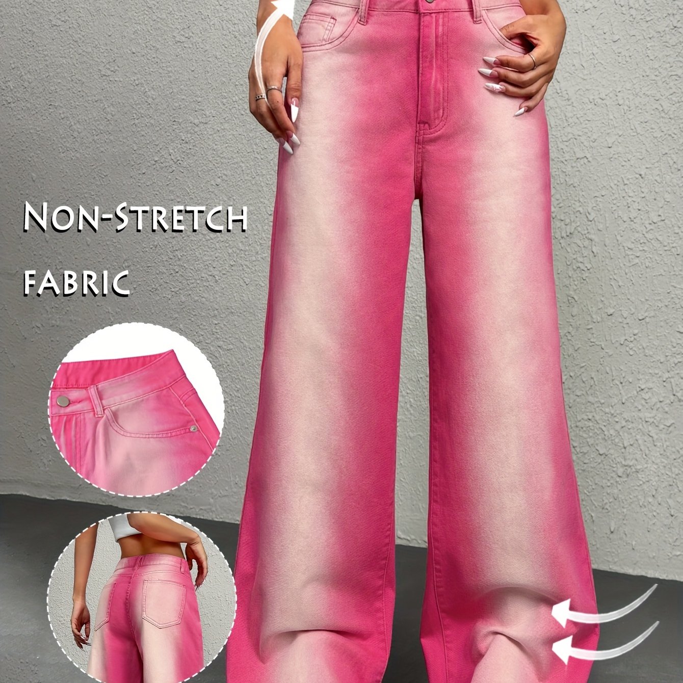 VolunoLuxe Women’s Vibrant Yellow Gradient Y2K Jeans – Relaxed Fit Straight-Leg Streetwear Denim with Slant Pockets, Machine Washable for All-Season Casual Wear