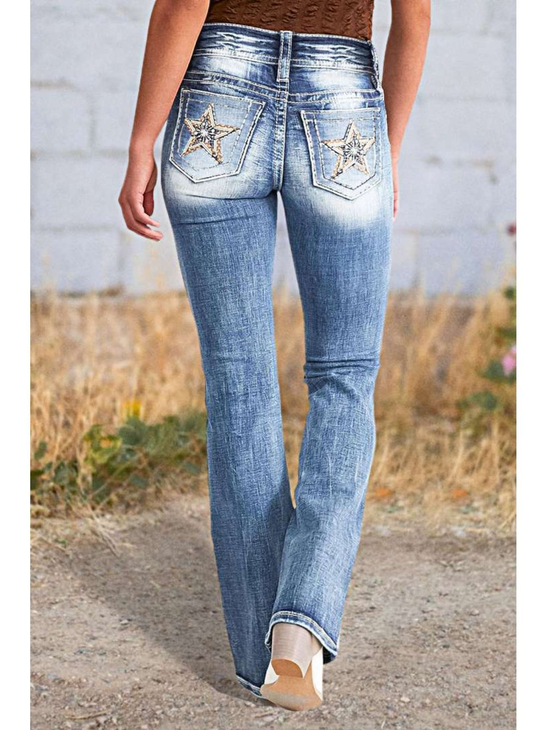VolunoLuxe Women’s Slim-Fit Western Style Jeans – Blue Straight-Leg Denim with White Fringe Stitch Embellishments, Perfect for Cowboy Boots & Casual Outfits, Machine Washable