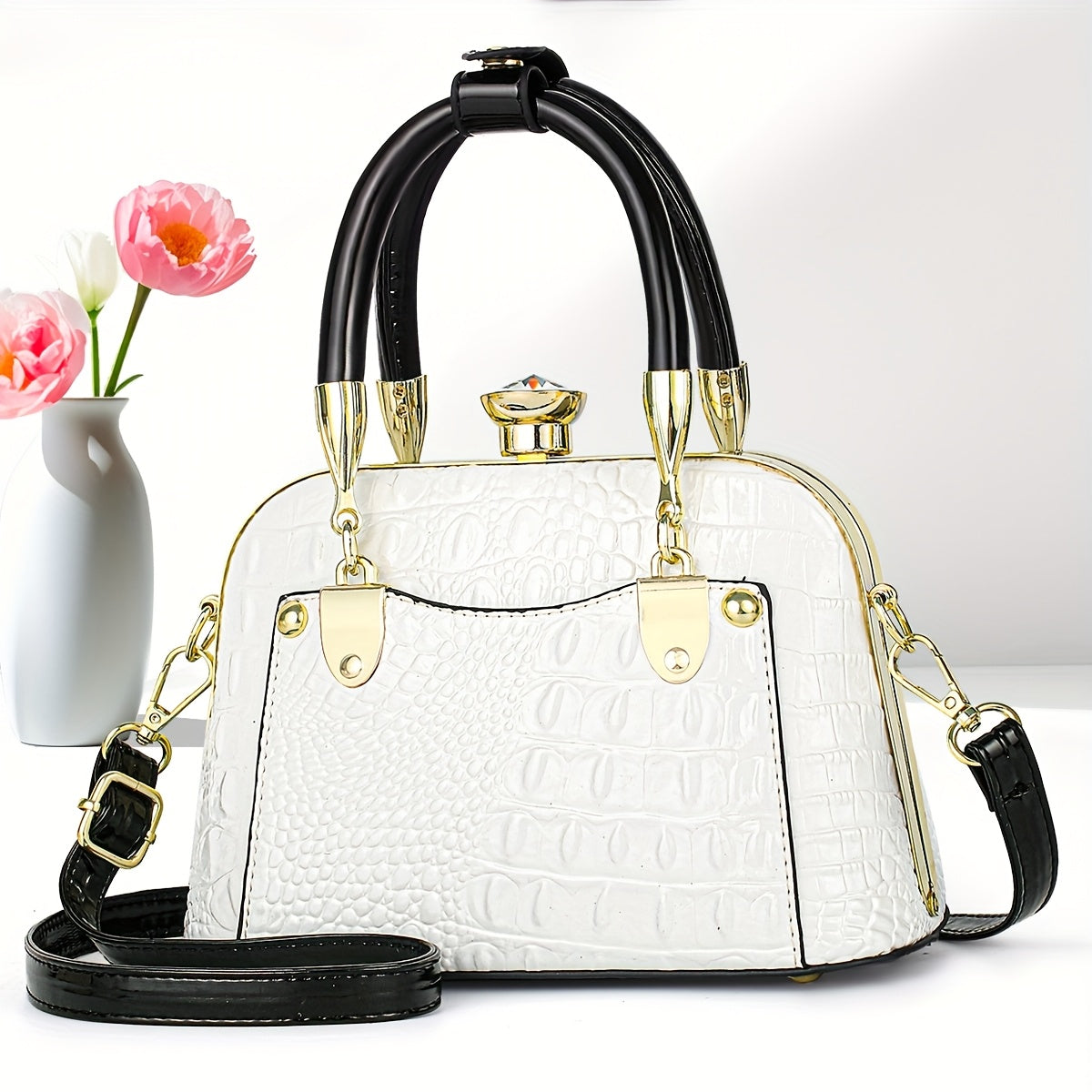 VolunoLuxe Shell Bag – 2025 Shiny Crocodile-Pattern Leather Crossbody Handbag