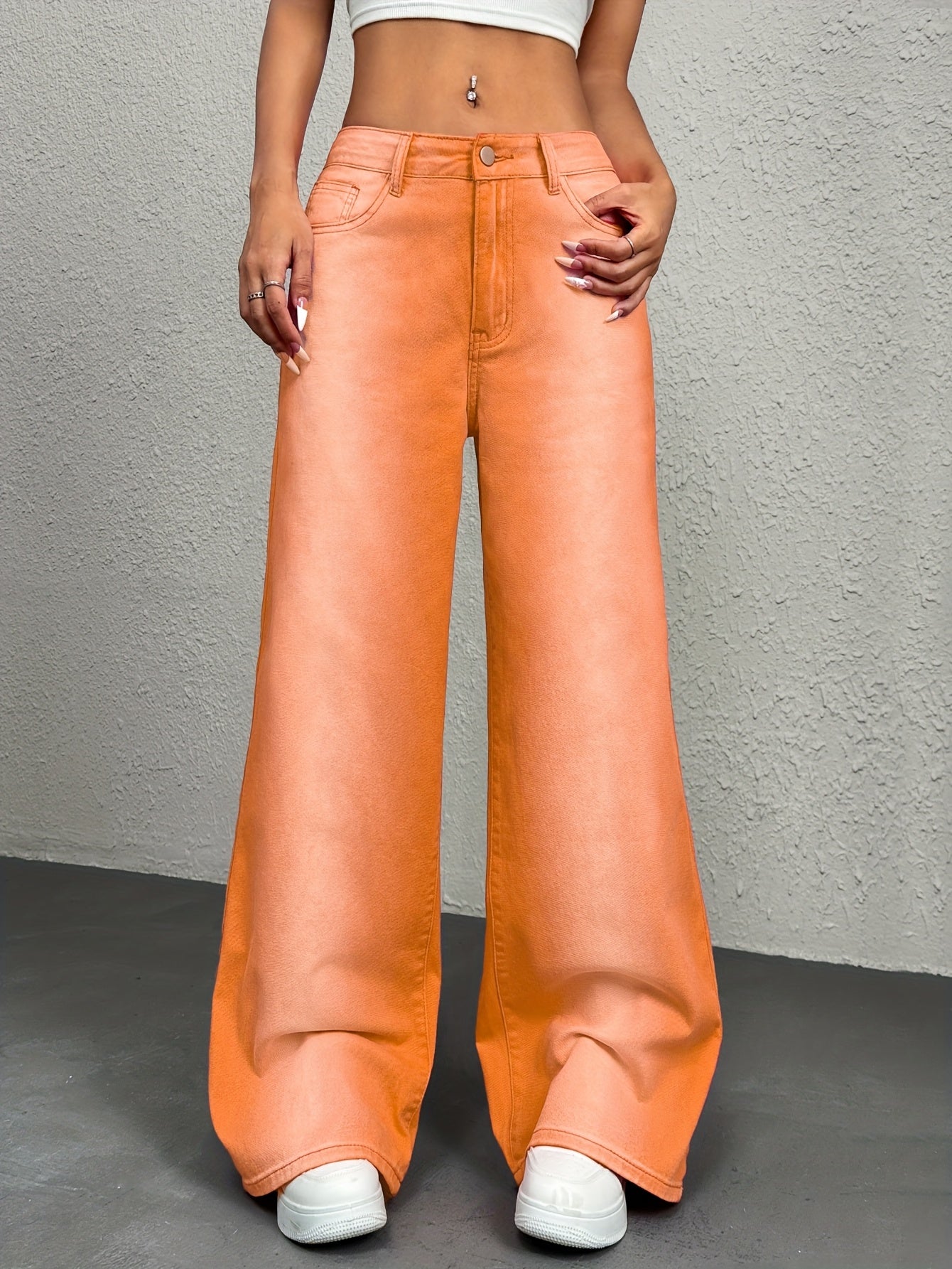 VolunoLuxe Women’s Vibrant Yellow Gradient Y2K Jeans – Relaxed Fit Straight-Leg Streetwear Denim with Slant Pockets, Machine Washable for All-Season Casual Wear