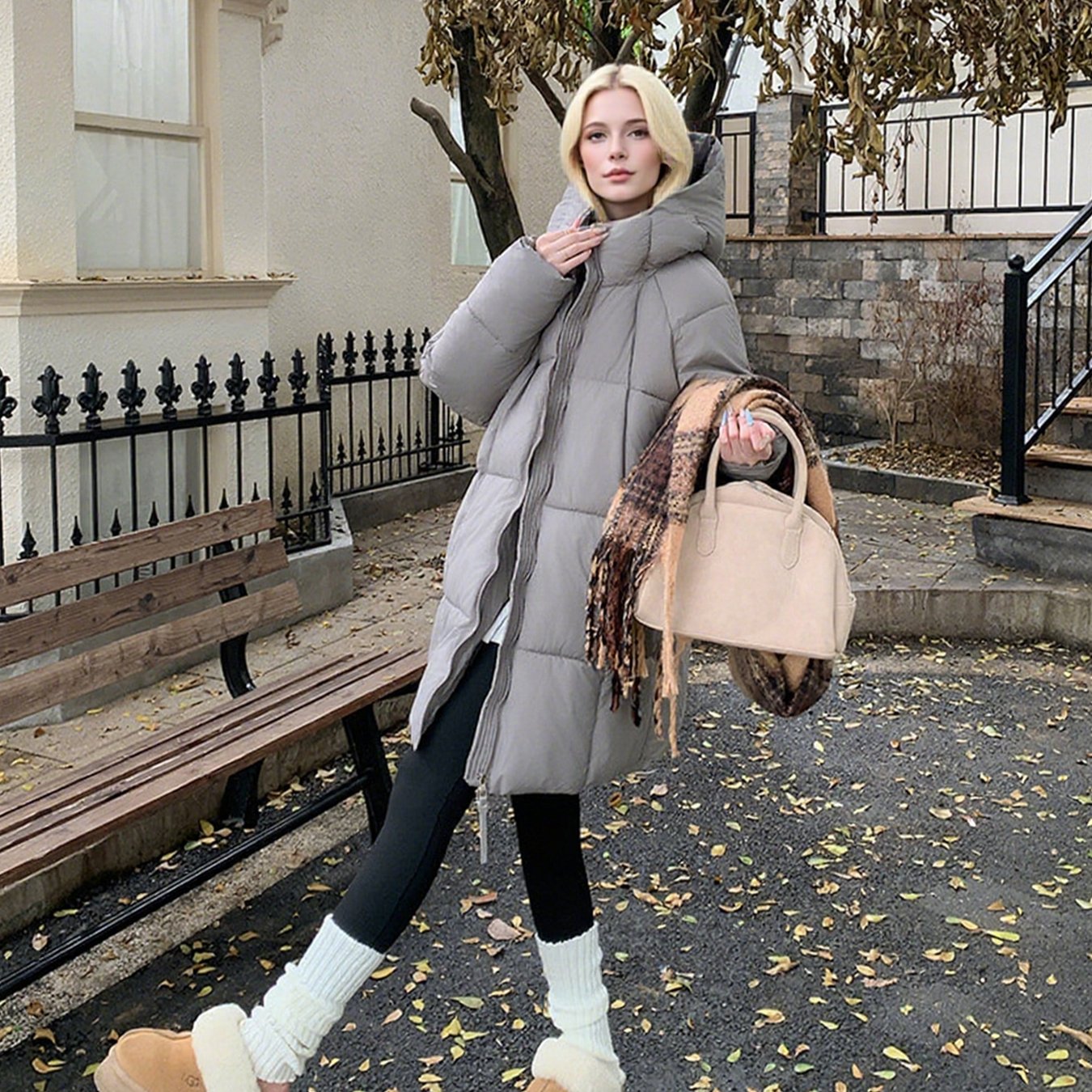 VolunoLuxe Women’s Oversized Hooded Puffer Coat – Soft Pink Mid-Length Winter Jacket with Full-Zip Closure, Machine Washable Casual & Elegant Outerwear in Multiple Colors