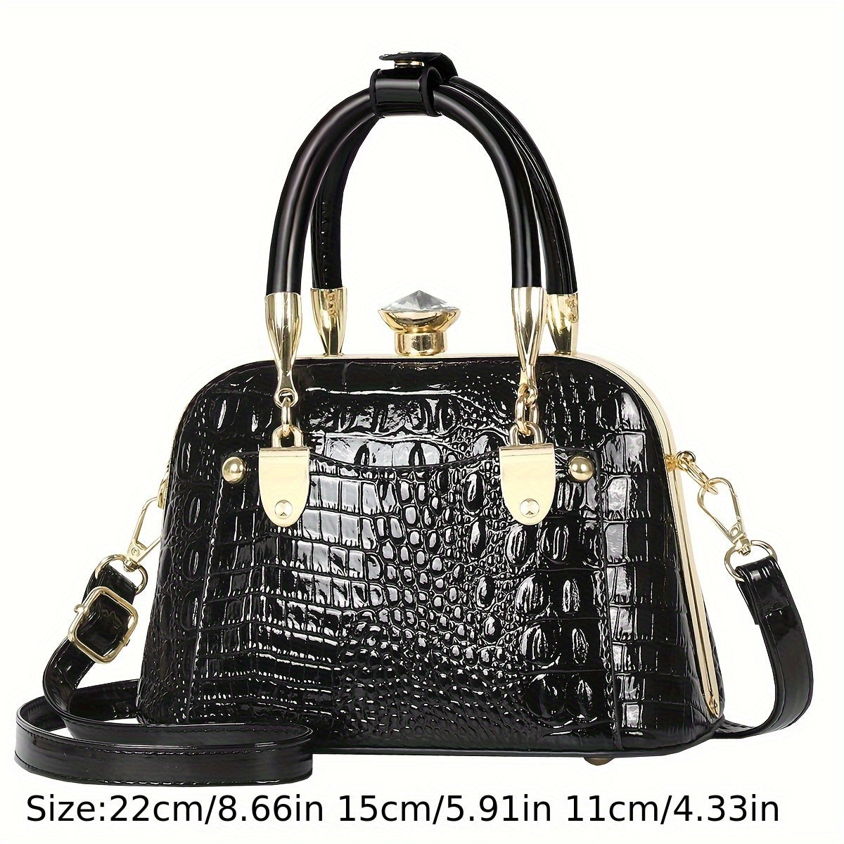 VolunoLuxe Shell Bag – 2025 Shiny Crocodile-Pattern Leather Crossbody Handbag