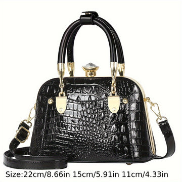 VolunoLuxe Shell Bag – 2025 Shiny Crocodile-Pattern Leather Crossbody Handbag