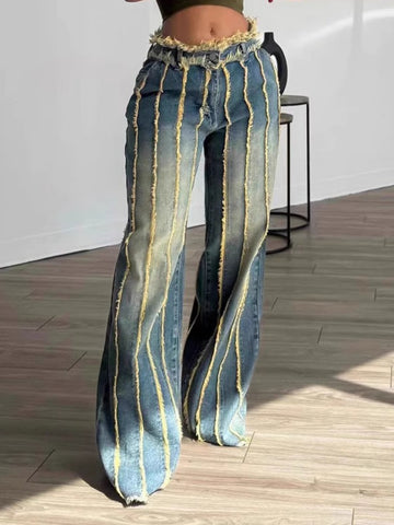 VolunoLuxe Women’s Mid-Rise Straight-Leg Jeans – Vintage Washed & Distressed Denim with Raw Hem, Non-Stretch, All-Season Streetwear & Casual Pants