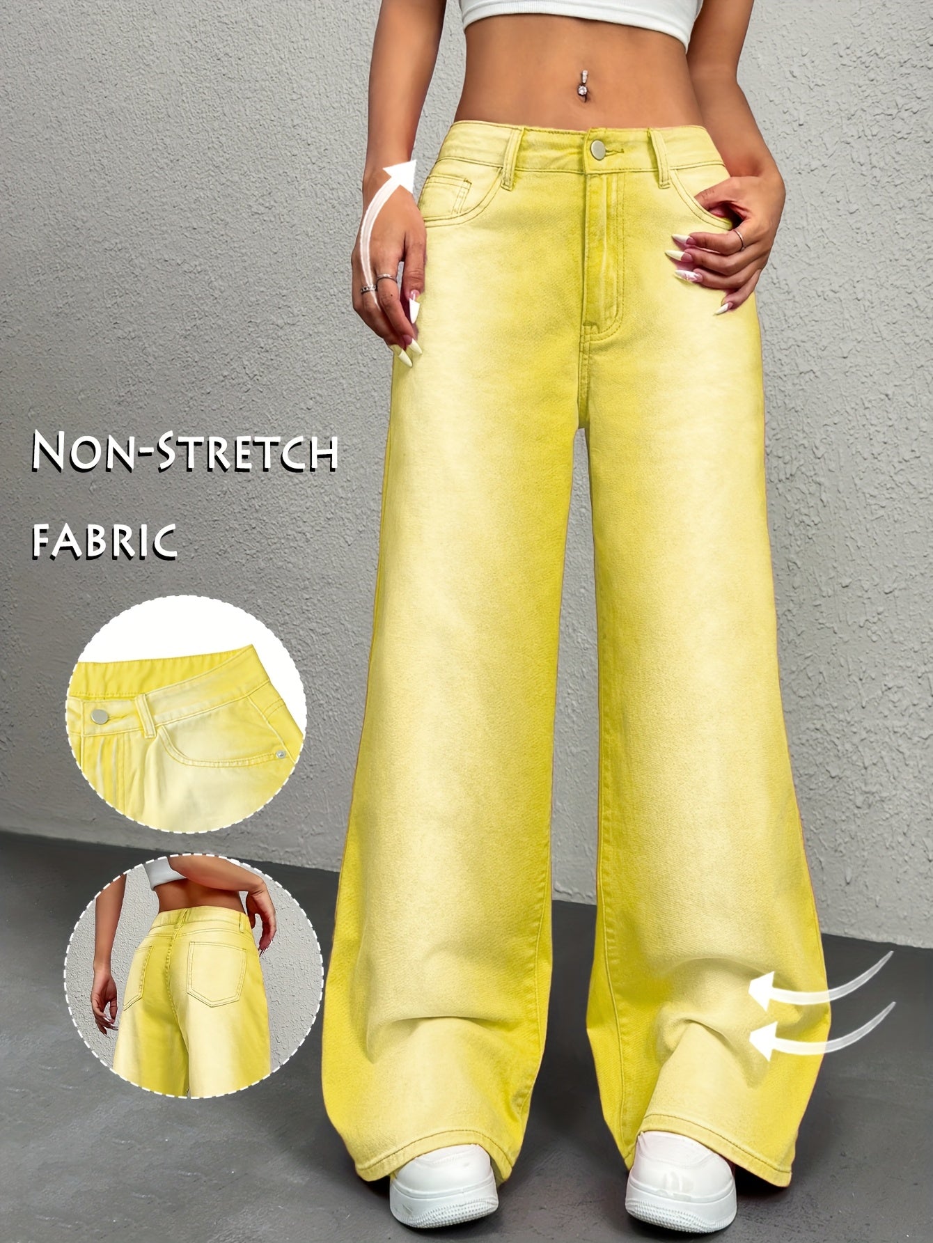 VolunoLuxe Women’s Vibrant Yellow Gradient Y2K Jeans – Relaxed Fit Straight-Leg Streetwear Denim with Slant Pockets, Machine Washable for All-Season Casual Wear