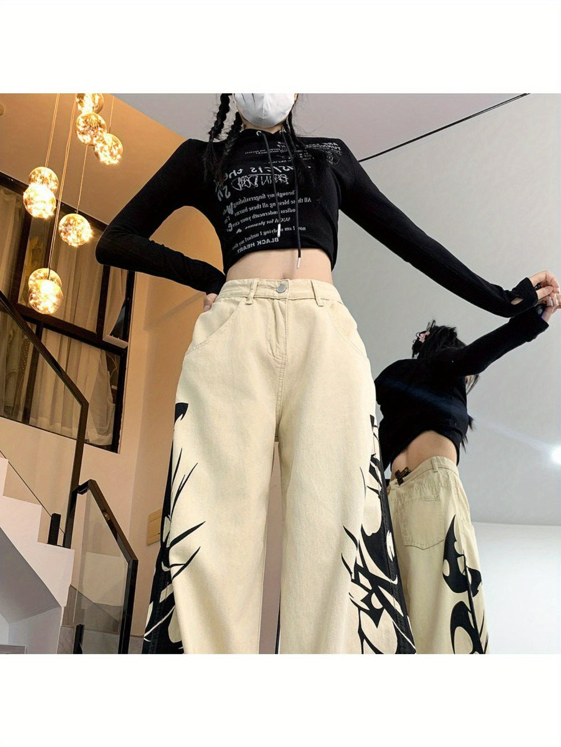 VolunoLuxe Women’s Vintage Wide-Leg Jeans – Light Beige/Brown Retro Wash Denim Pants, Loose Straight-Leg Trousers, 70s/80s Inspired All-Season Casual to Formal Wear (Hand Washable)