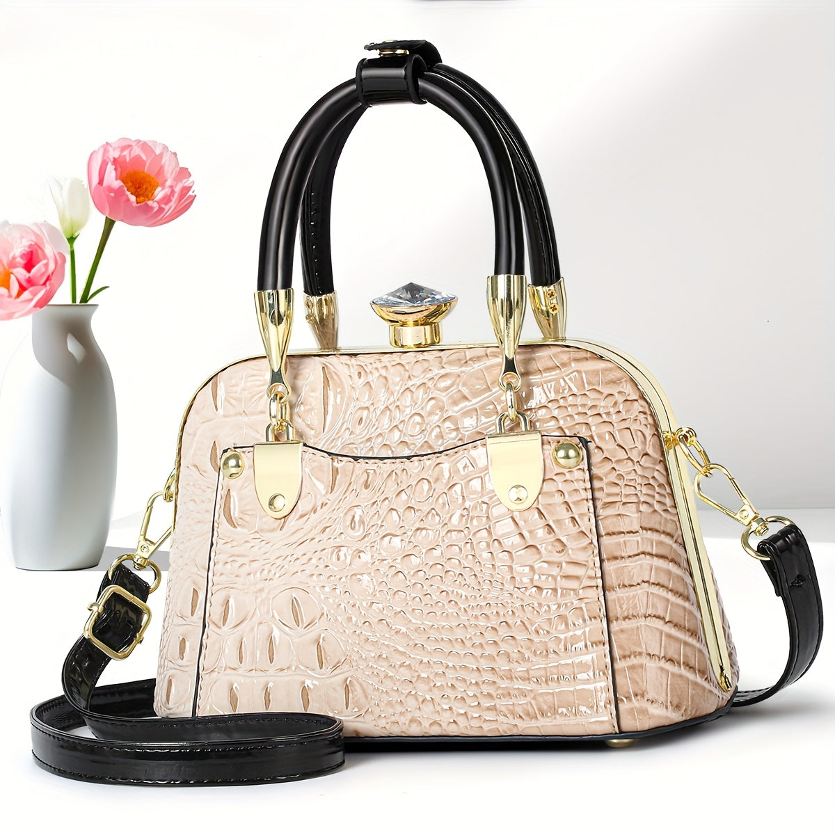 VolunoLuxe Shell Bag – 2025 Shiny Crocodile-Pattern Leather Crossbody Handbag