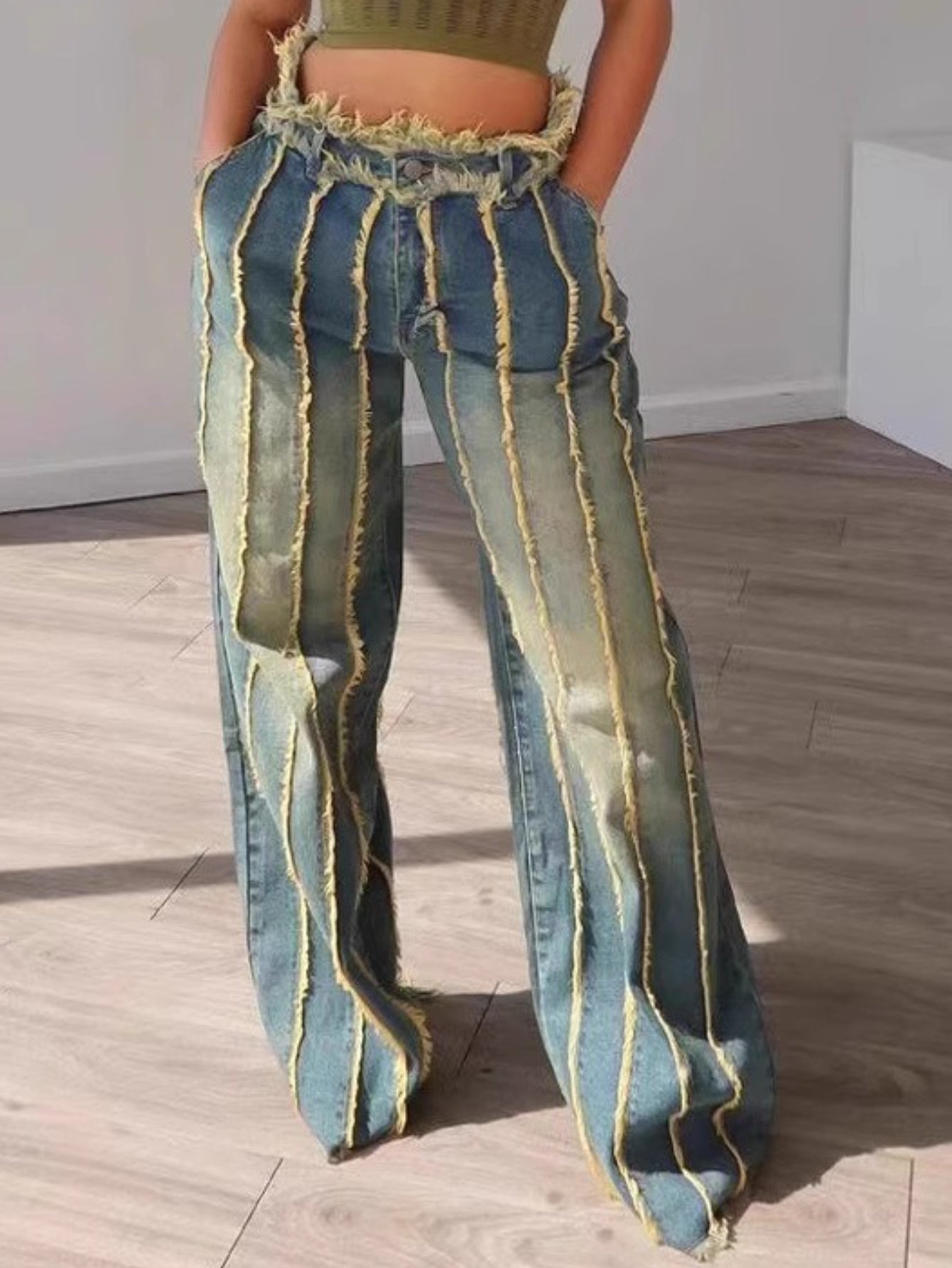 VolunoLuxe Women’s Mid-Rise Straight-Leg Jeans – Vintage Washed & Distressed Denim with Raw Hem, Non-Stretch, All-Season Streetwear & Casual Pants