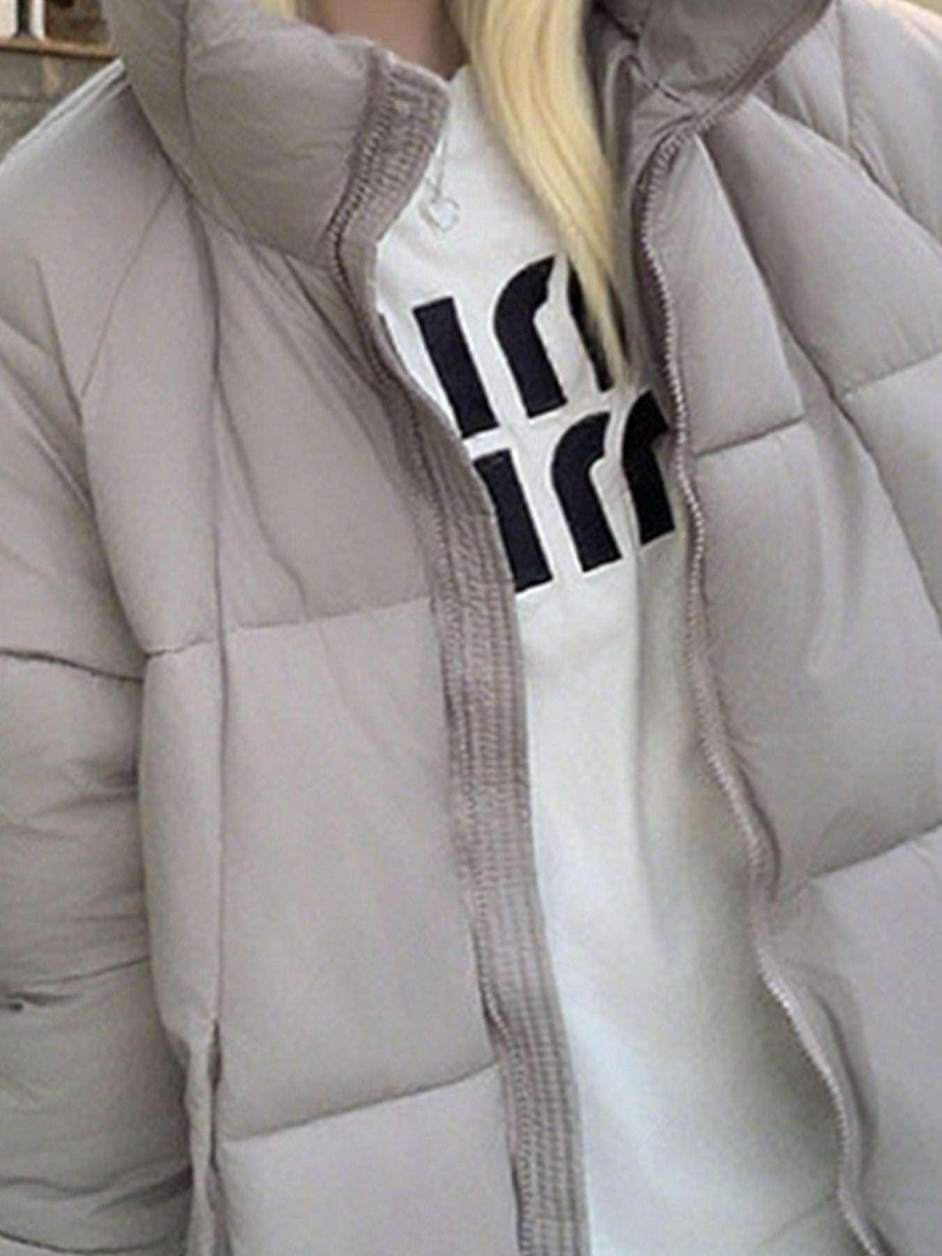 VolunoLuxe Women’s Oversized Hooded Puffer Coat – Soft Pink Mid-Length Winter Jacket with Full-Zip Closure, Machine Washable Casual & Elegant Outerwear in Multiple Colors