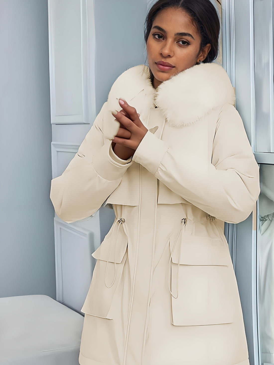 Volunoluxe Women’s Cozy Faux Fur Zip-Up Jacket – Long Sleeve with Button-Up Front & Flap Pockets, Lightweight Warm Fall/Winter Outerwear