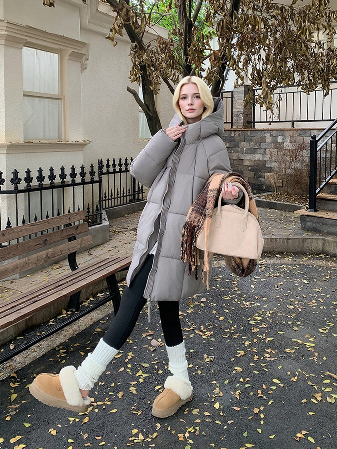 VolunoLuxe Women’s Oversized Hooded Puffer Coat – Soft Pink Mid-Length Winter Jacket with Full-Zip Closure, Machine Washable Casual & Elegant Outerwear in Multiple Colors