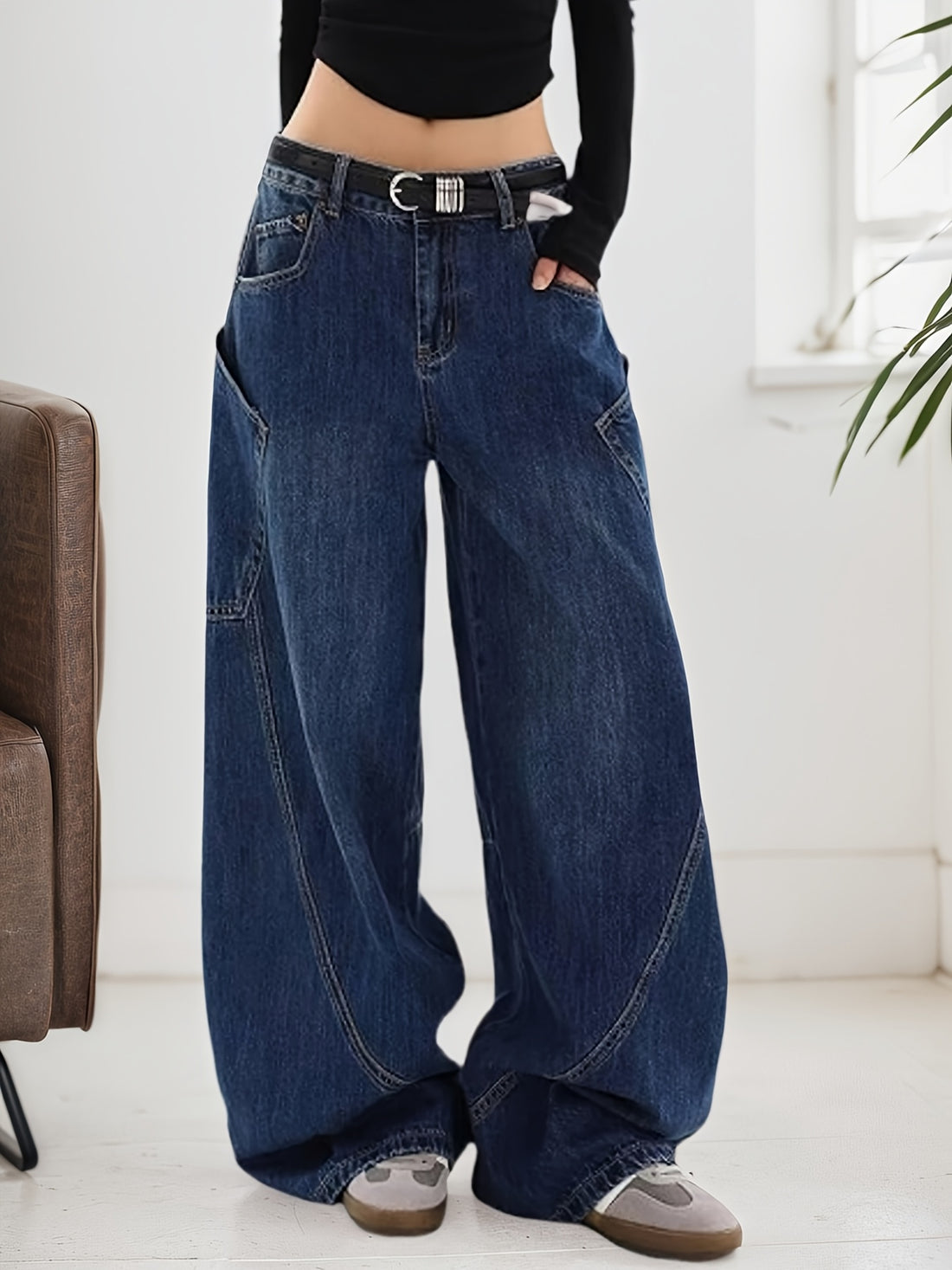 VolunoLuxe Unisex High Waist Barrel-Leg Jeans – Casual Loose Fit Streetwear Denim, Comfortable & Machine Washable