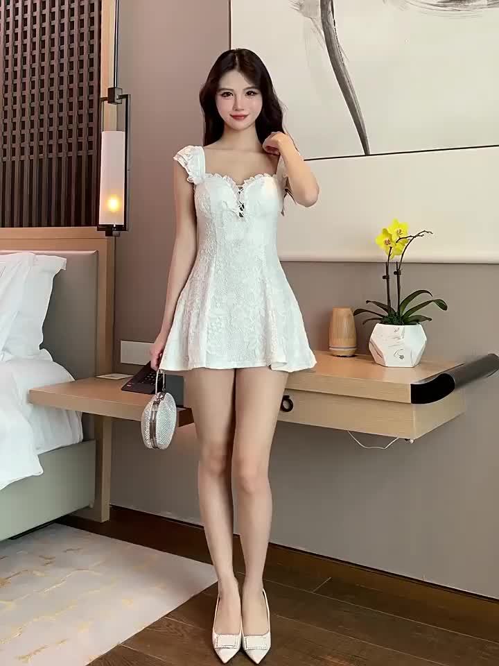 VolunoLuxe Sexy Lace Mini Dress – Elegant V-Neck A-Line with Ruffled Sleeves