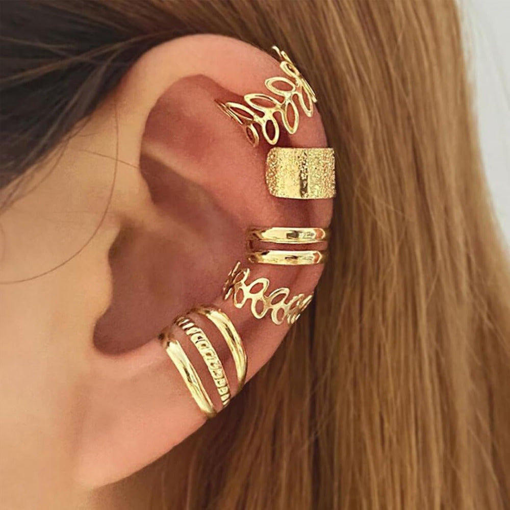 Volunoluxe Golden Ear Cuffs Set – 5pcs Non-Piercing Clip-On Cartilage Earrings for Women, Hypoallergenic Jewelry