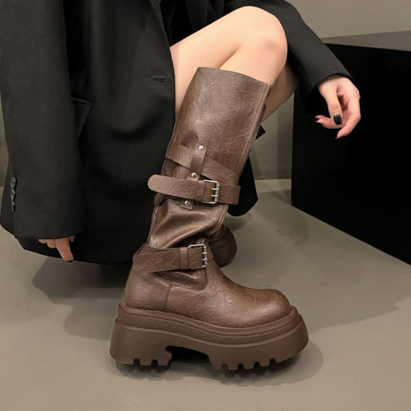 Volunoluxe Women’s Retro Round-Toe Chunky Heel Ankle Boots – Slip-On Synthetic with Lace-Up Detail, Thick Rubber Sole, All-Season Casual & Formal Wear