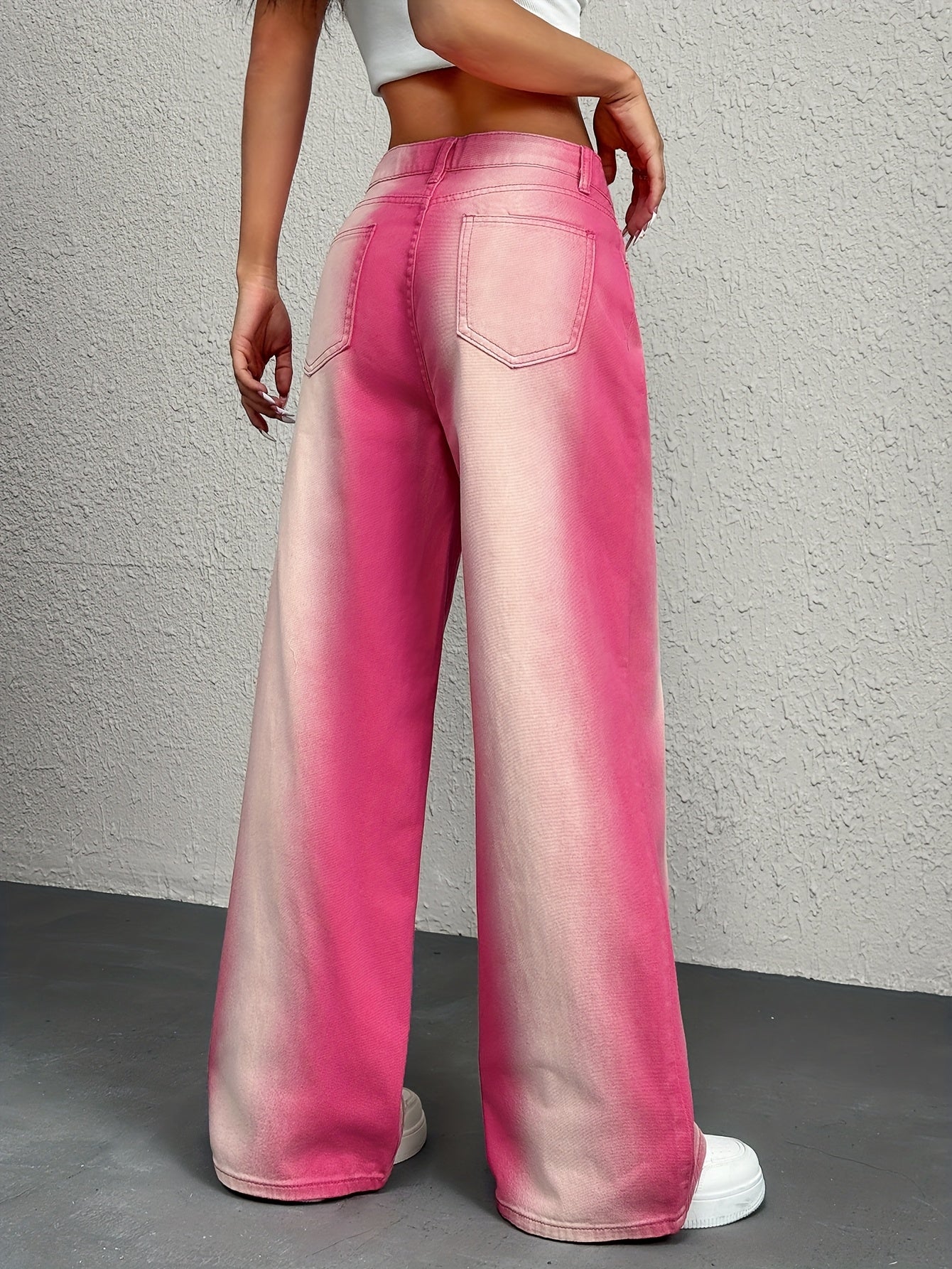 VolunoLuxe Women’s Vibrant Yellow Gradient Y2K Jeans – Relaxed Fit Straight-Leg Streetwear Denim with Slant Pockets, Machine Washable for All-Season Casual Wear