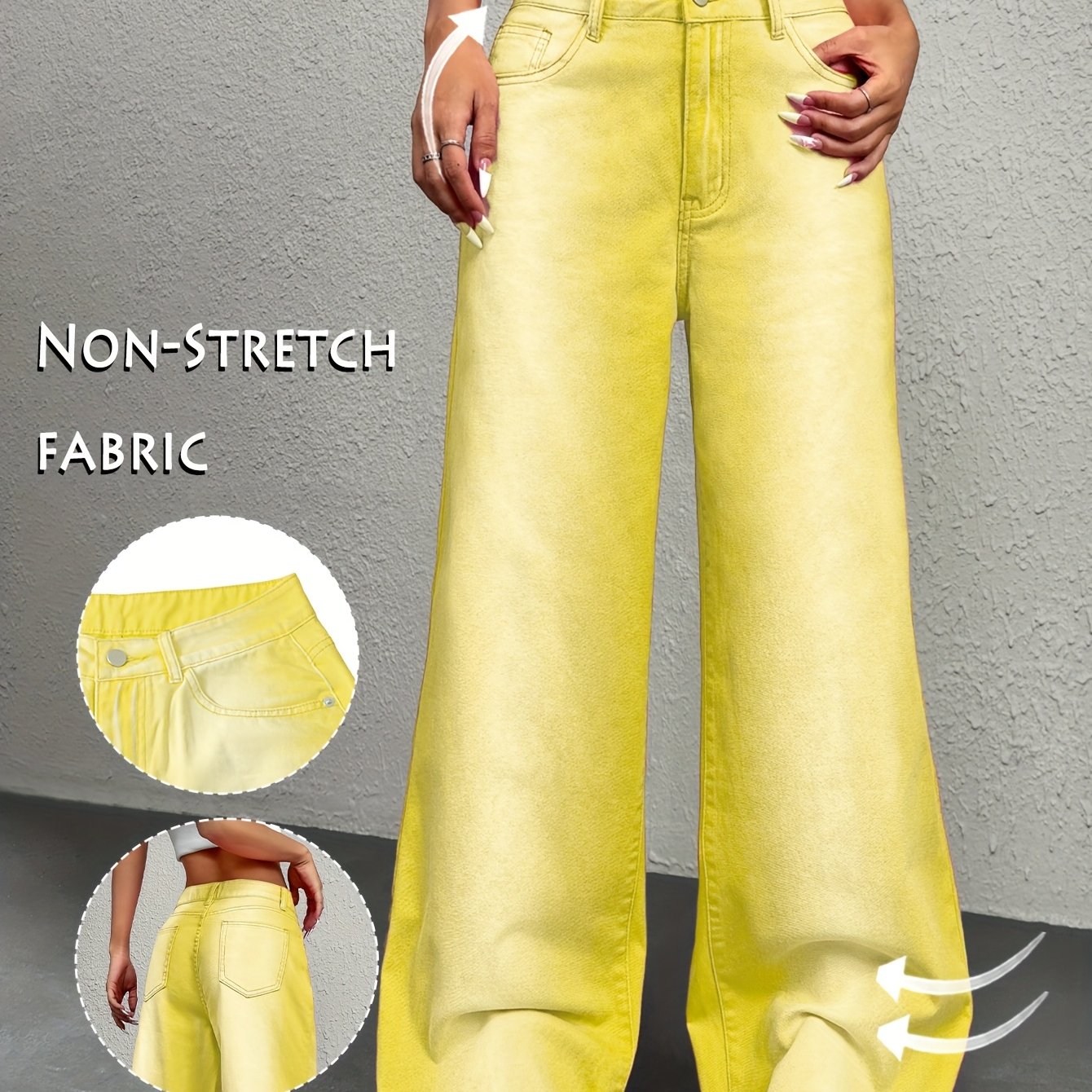 VolunoLuxe Women’s Vibrant Yellow Gradient Y2K Jeans – Relaxed Fit Straight-Leg Streetwear Denim with Slant Pockets, Machine Washable for All-Season Casual Wear